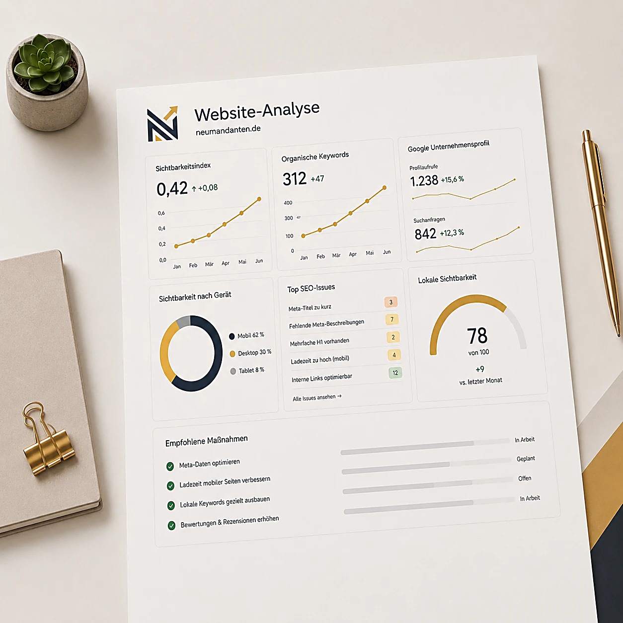 Beispiel einer Website-Analyse mit Sichtbarkeits-Kennzahlen